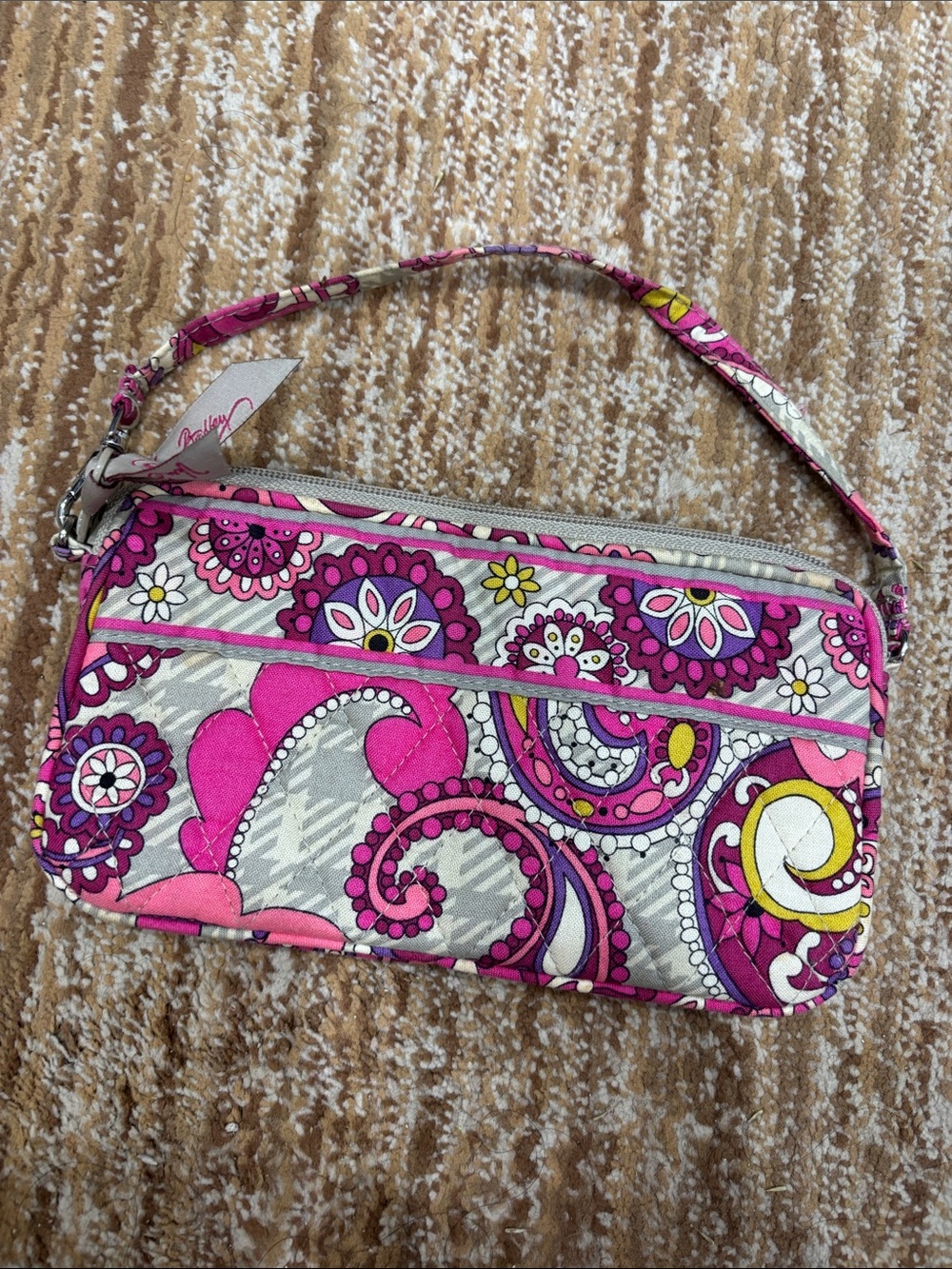 Pink Paisley Quilted Wristlet Bag